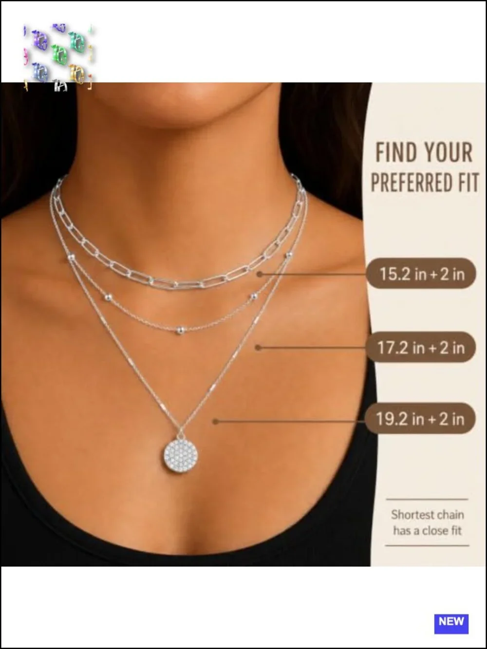 Layered Necklace Set - 3 Piece Silver Gold Paperclip Satellite CZ Pendant